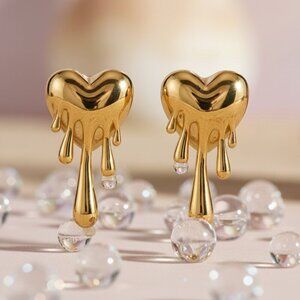 18K Gold Plated Stainless Steel Melting Drip Heart Statement Drop Earrings
